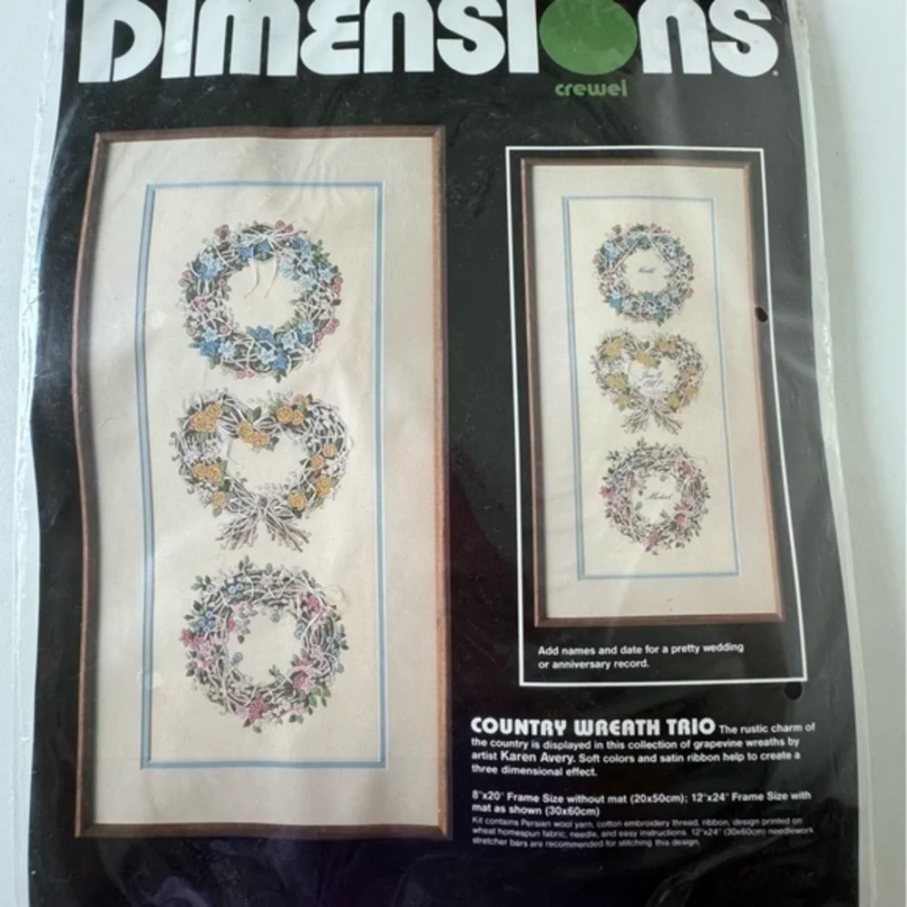 Vintage Dimensions Country Wreath Trio Crewel Embroidery Kit for Weddings